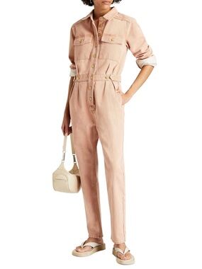 Triarchy denim jumpsuit in clay rust color
